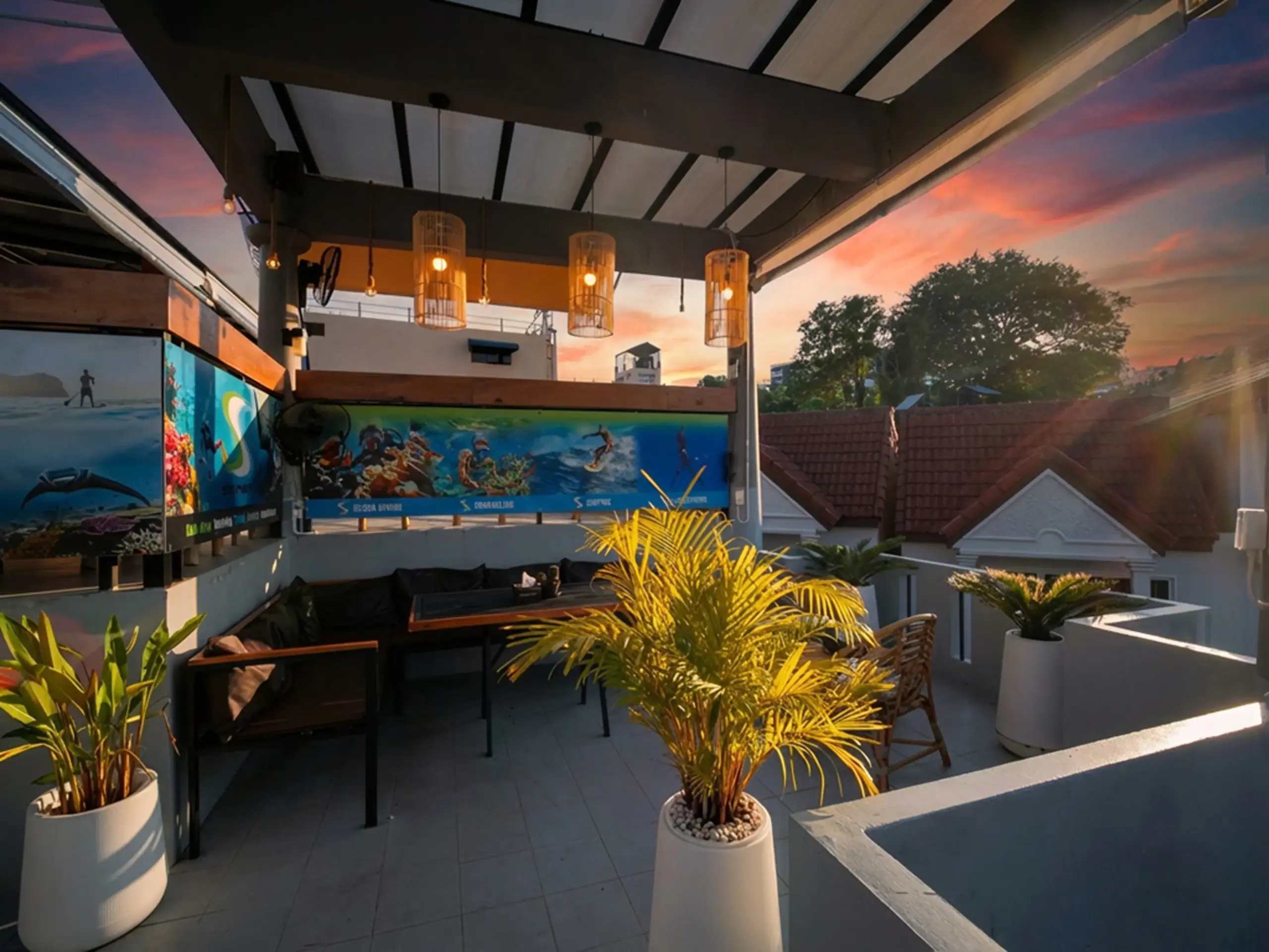 Rooftop lounge seating at SSS Kata Bar & Café