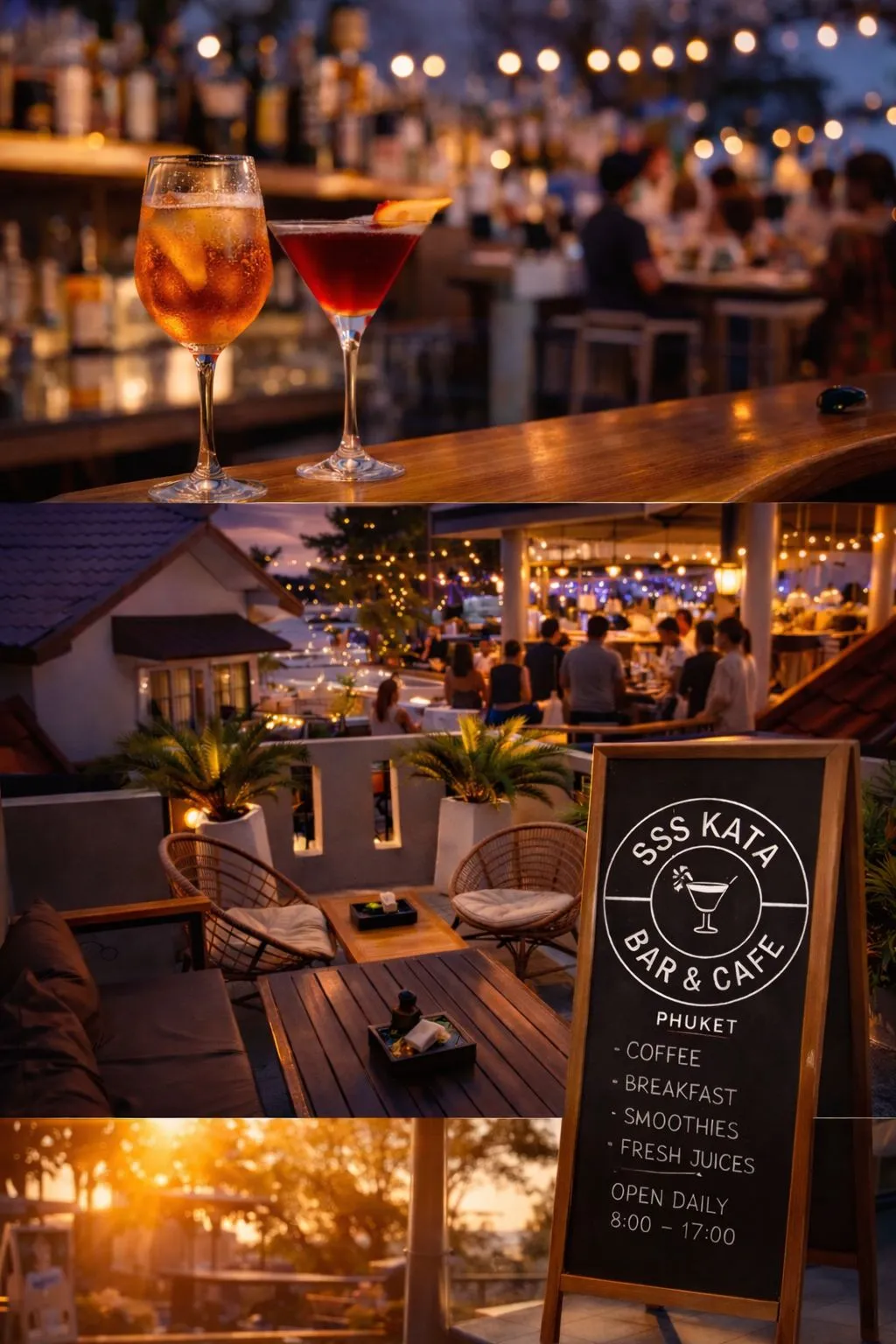Friends enjoying drinks together at SSS Kata Bar & Café