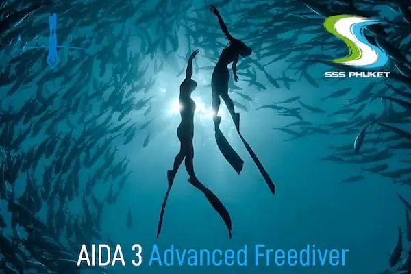 AIDA 3 freediving student training constant weight dive at Racha Yai, Phuket